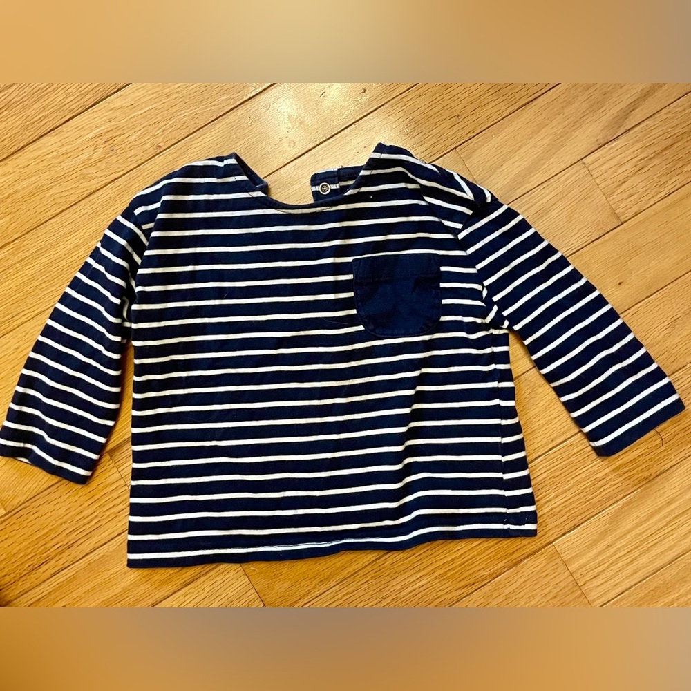 Verbaudet Navy and White Striped Long Sleeve Tee